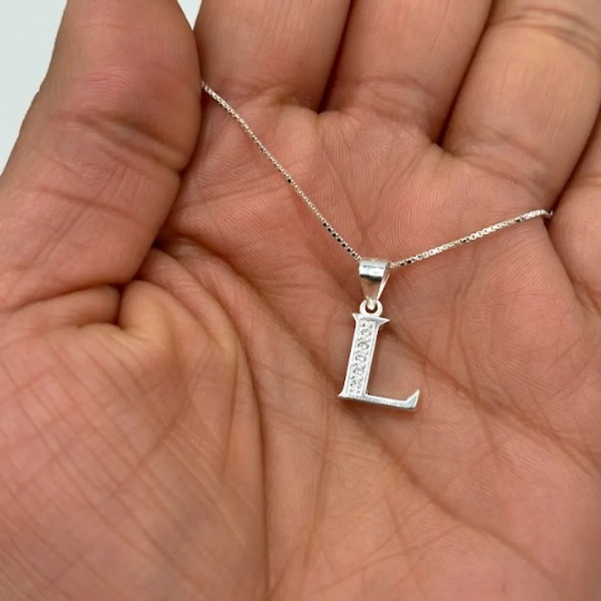 GENERICO - Collar Letra L Circones Veneciana Plata Italiana 925 +caja
