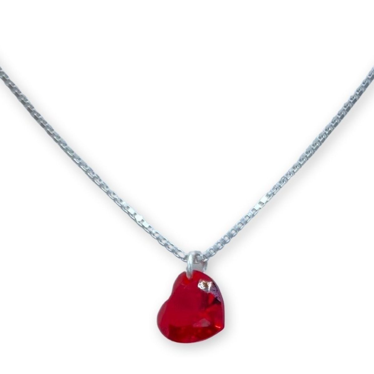 GENERICO - Collar Cristal Corazón Cristal Rojo Plata 925  mas caja