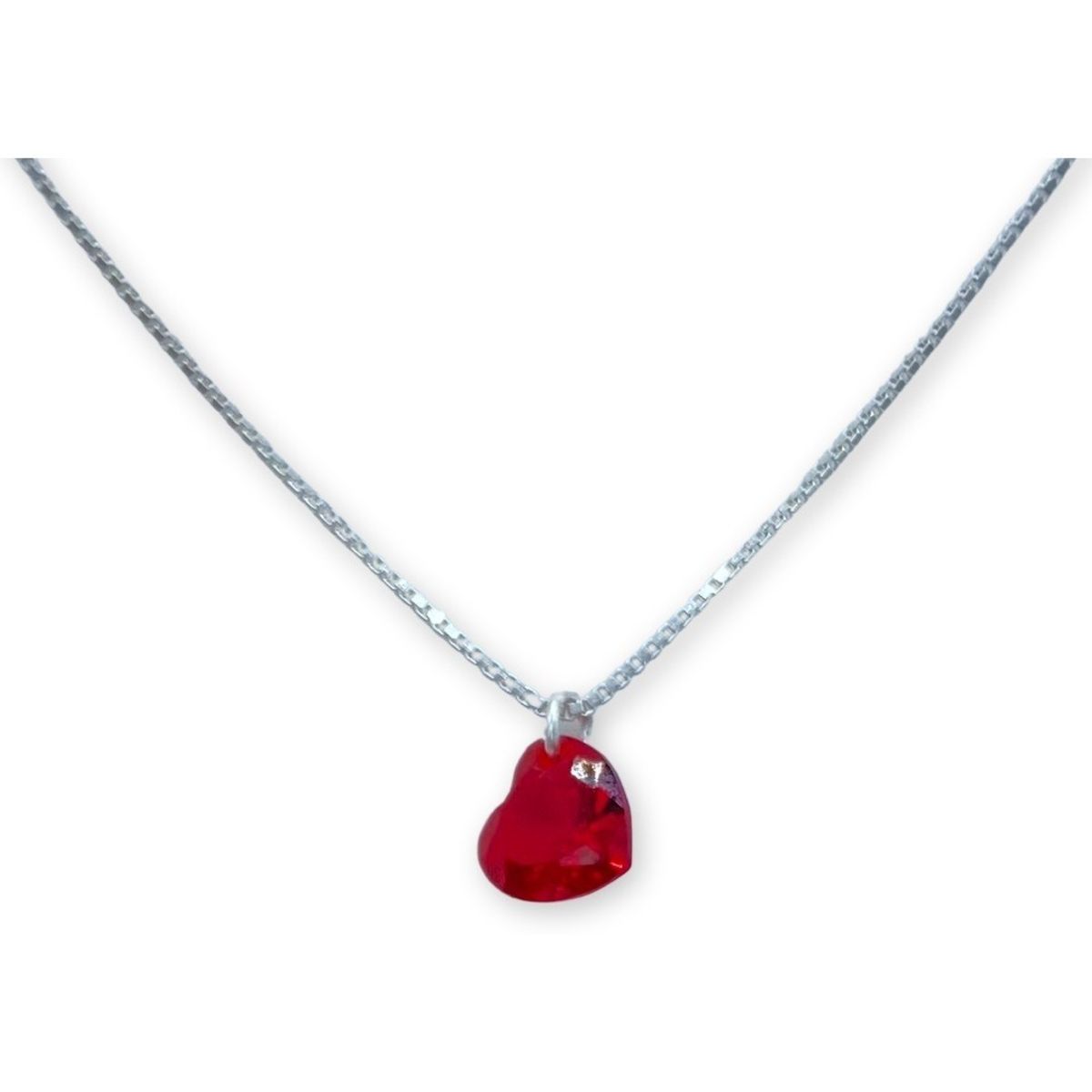 GENERICO - Collar Cristal Corazón Cristal Rojo Plata 925  mas caja