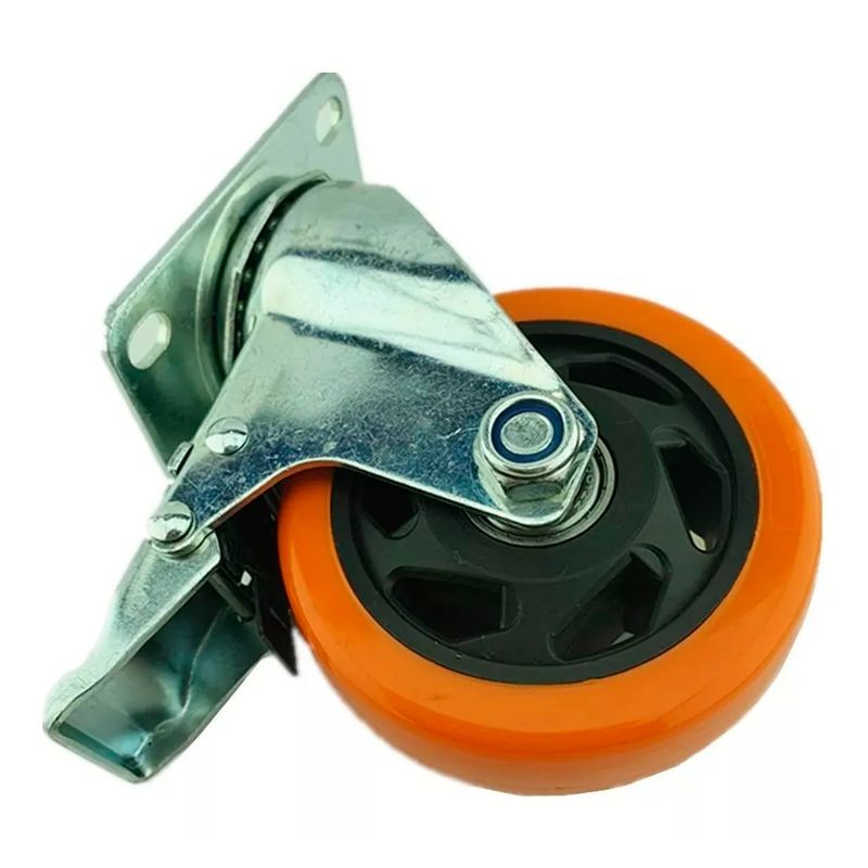 GENERICO - Rueda Naranja Con Freno Giratoria 4 Pulgadas