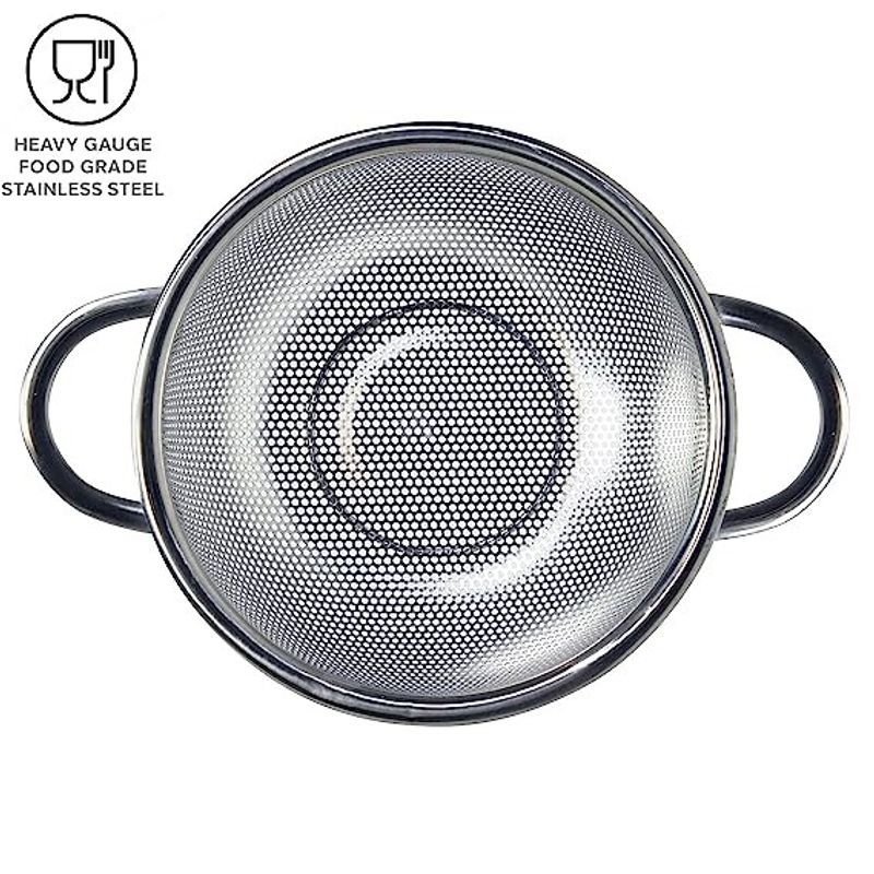 GENERICO - Colador Perforado  de Acero Inoxidable con Asas, Plateado 16.5cm