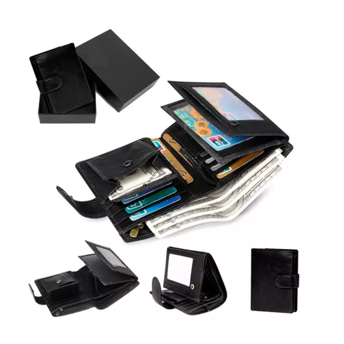 GENERICO - Billetera Antirrobo Para Hombre Tipo Cuero Negro