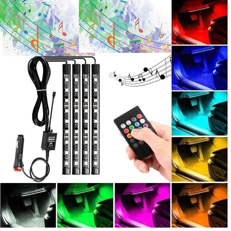 GENERICO - Kit de 4 Luces Led Interior Auto 12v Multicolor