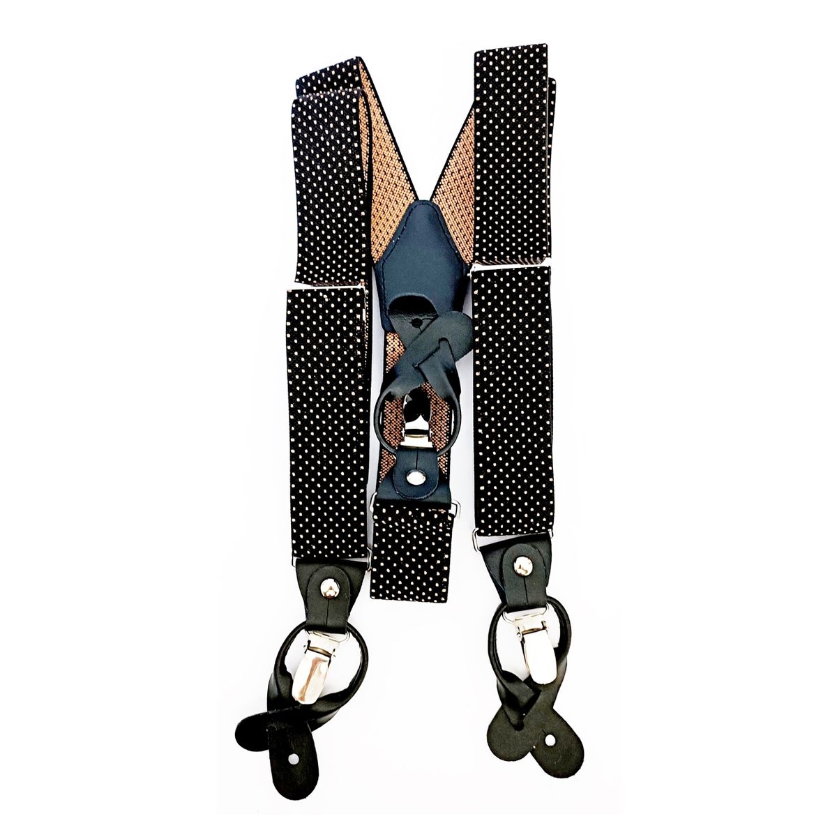 LUCIA CORBATAS - Suspensor hombre elastico negro puntos beige doble broche