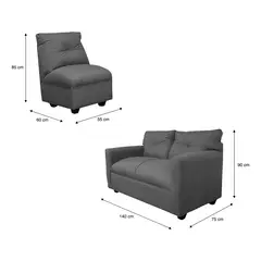 SOFAS HOME - JUEGO LIVING MATEO CHENILLE GRIS PATA PLASTICA 2C1C1C