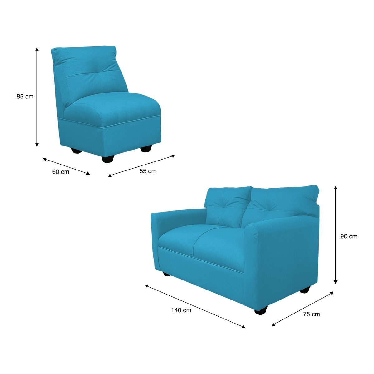 SOFAS HOME - JUEGO LIVING MATEO CHENILLE TURQUESA PATA PLASTICA 2C1C1C