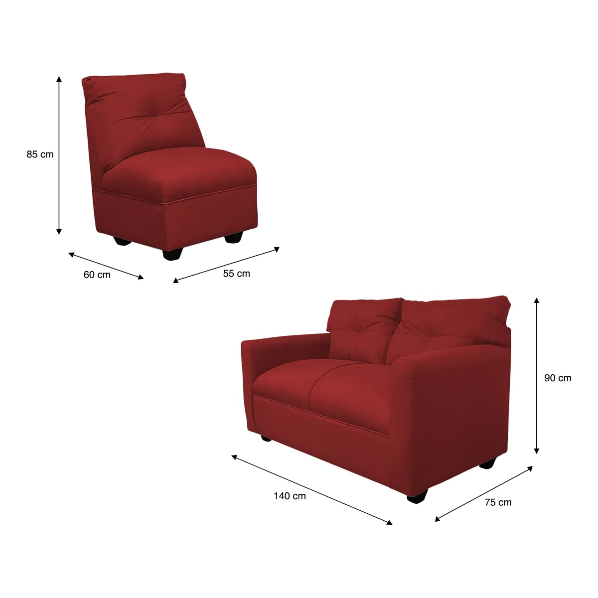 SOFAS HOME - JUEGO LIVING MATEO CHENILLE ROJO PATA PLASTICA 2C1C1C