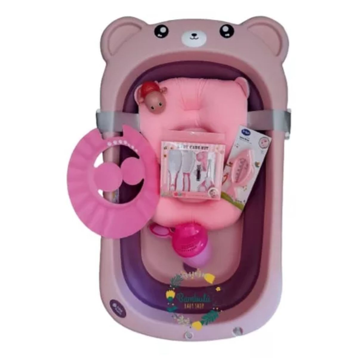 GENERICO - Bañera Plegable Para Bebé Con Cojin Hamaca Oso Liso