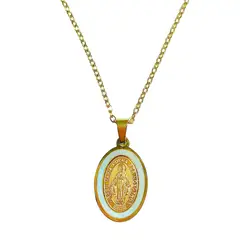 ELBAULDEJUMA - Colgante Medalla Virgen Maria Nacar Chapada En Oro 18k Amor