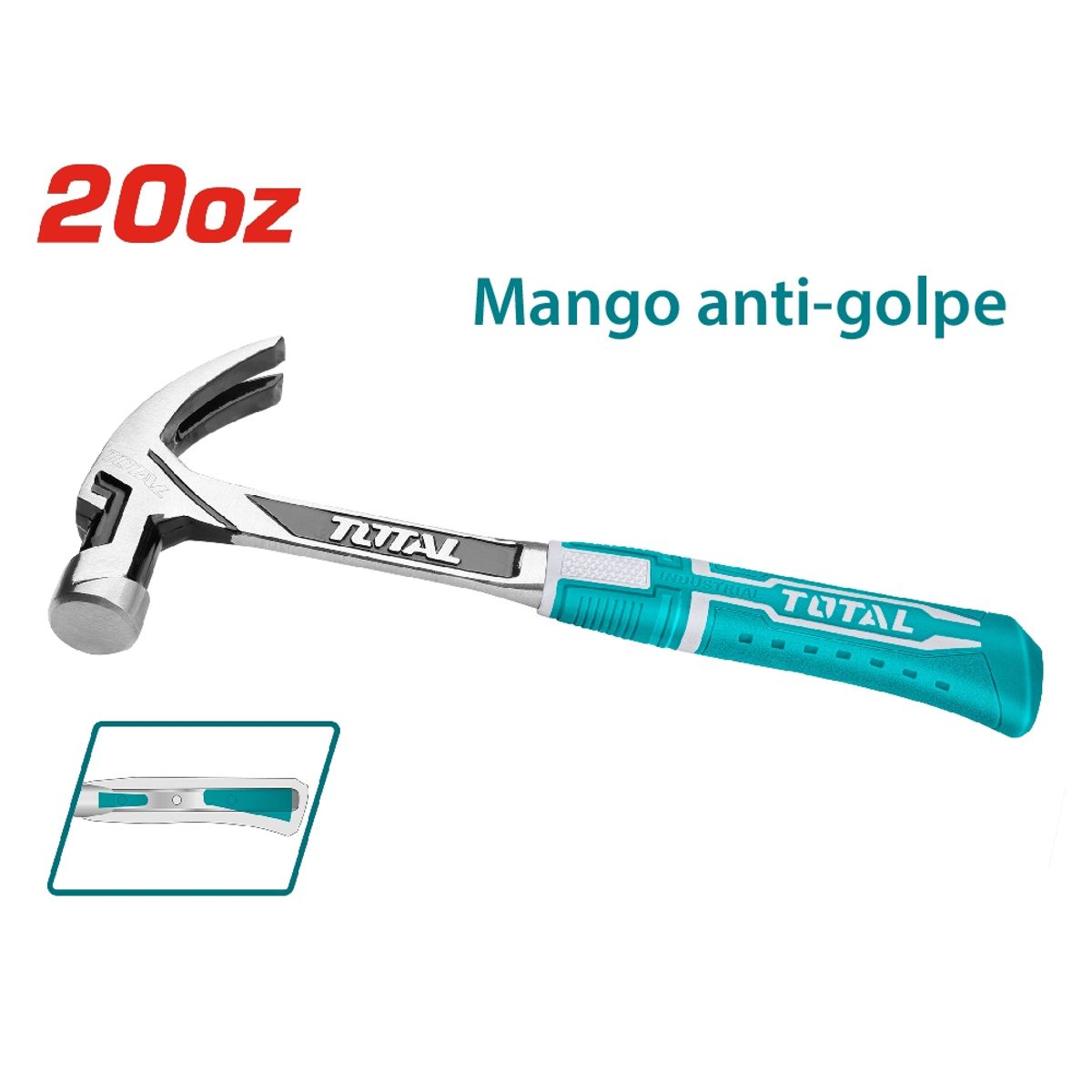 TOTAL TOOLS - Martillo Carpintero Acero Forjado 560g 20oz Industrial TOTAL