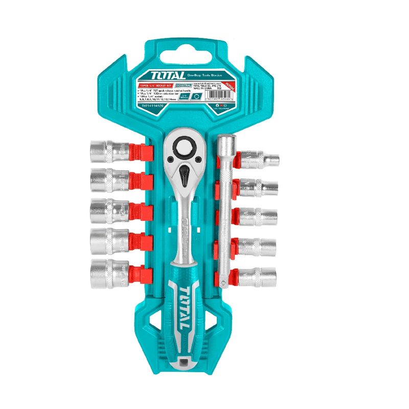 TOTAL TOOLS - Kit Set Juego de Dados Cuadrantes 1/4” 12 Piezas TOTAL