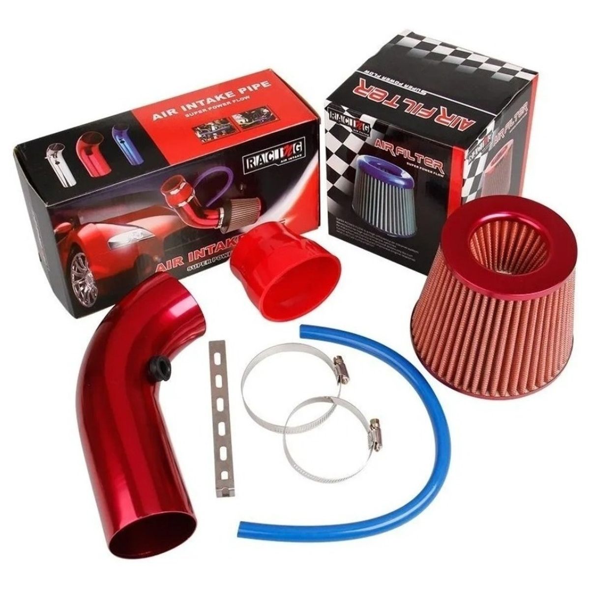 GENERICO - Kit De Inducción Corta + Filtro De Aire Auto ROJO ROJO