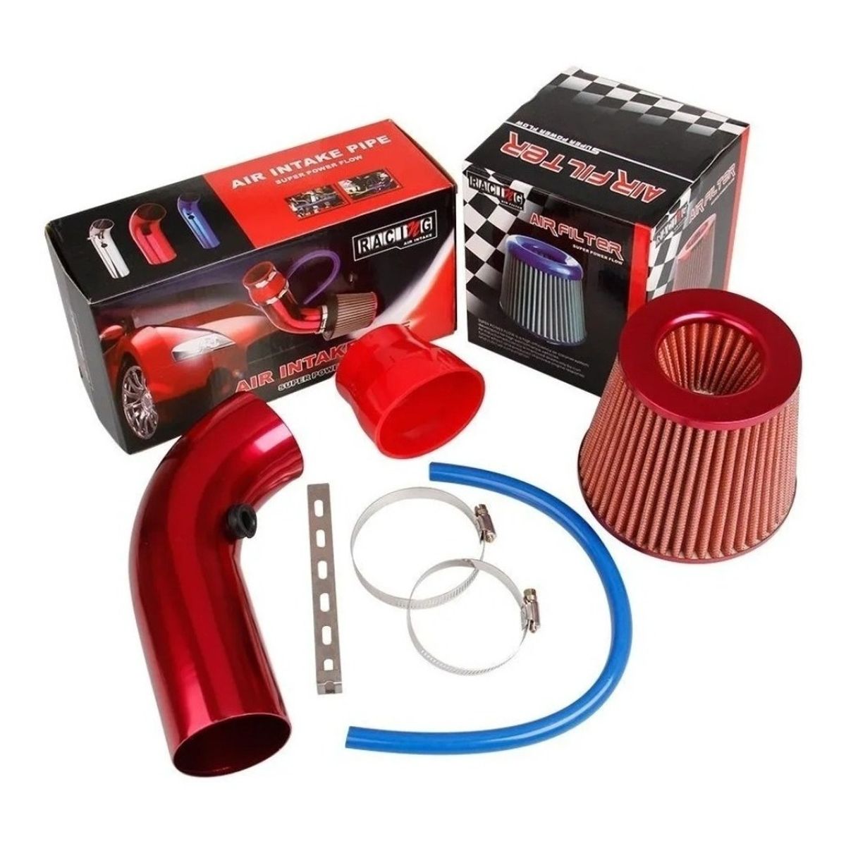 GENERICO - Kit De Inducción Corta + Filtro De Aire Auto ROJO ROJO