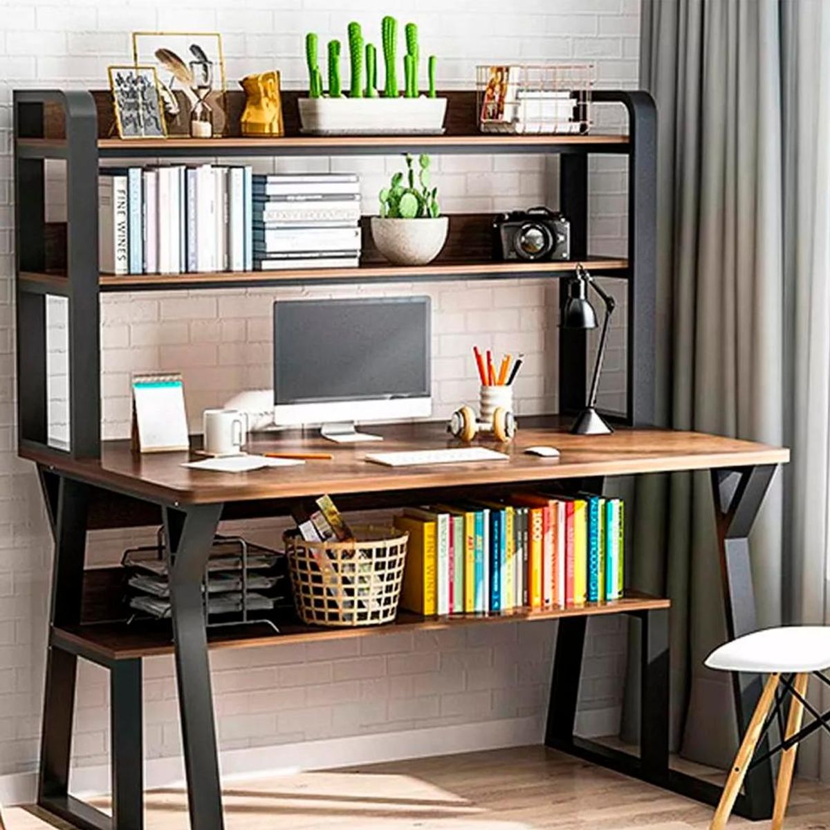 DETODOYMAS - Escritorio Moderno Con Repisas 147x120x60x72 DETODOYMAS