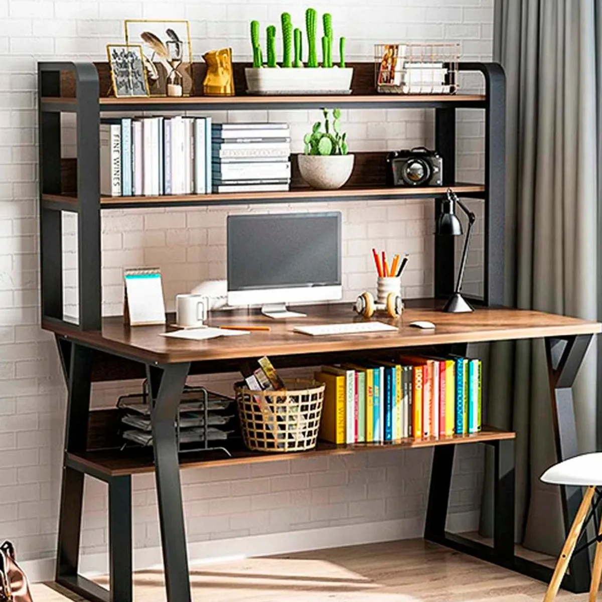 DETODOYMAS - Escritorio Moderno Con Repisas 147x120x60x72 DETODOYMAS