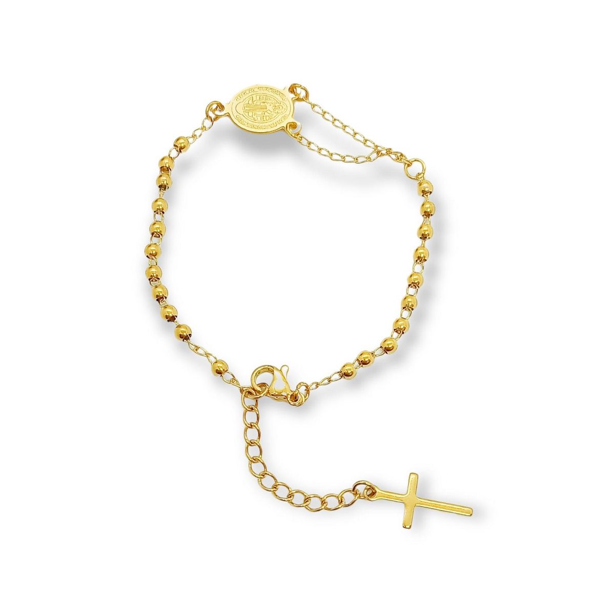 ELBAULDEJUMA - Pulsera Ajustable Rosario Camandula San Benito Chapado Oro