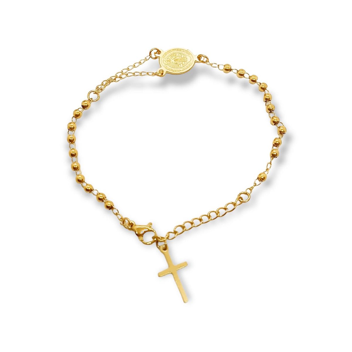 ELBAULDEJUMA - Pulsera Ajustable Rosario Camandula San Benito Chapado Oro