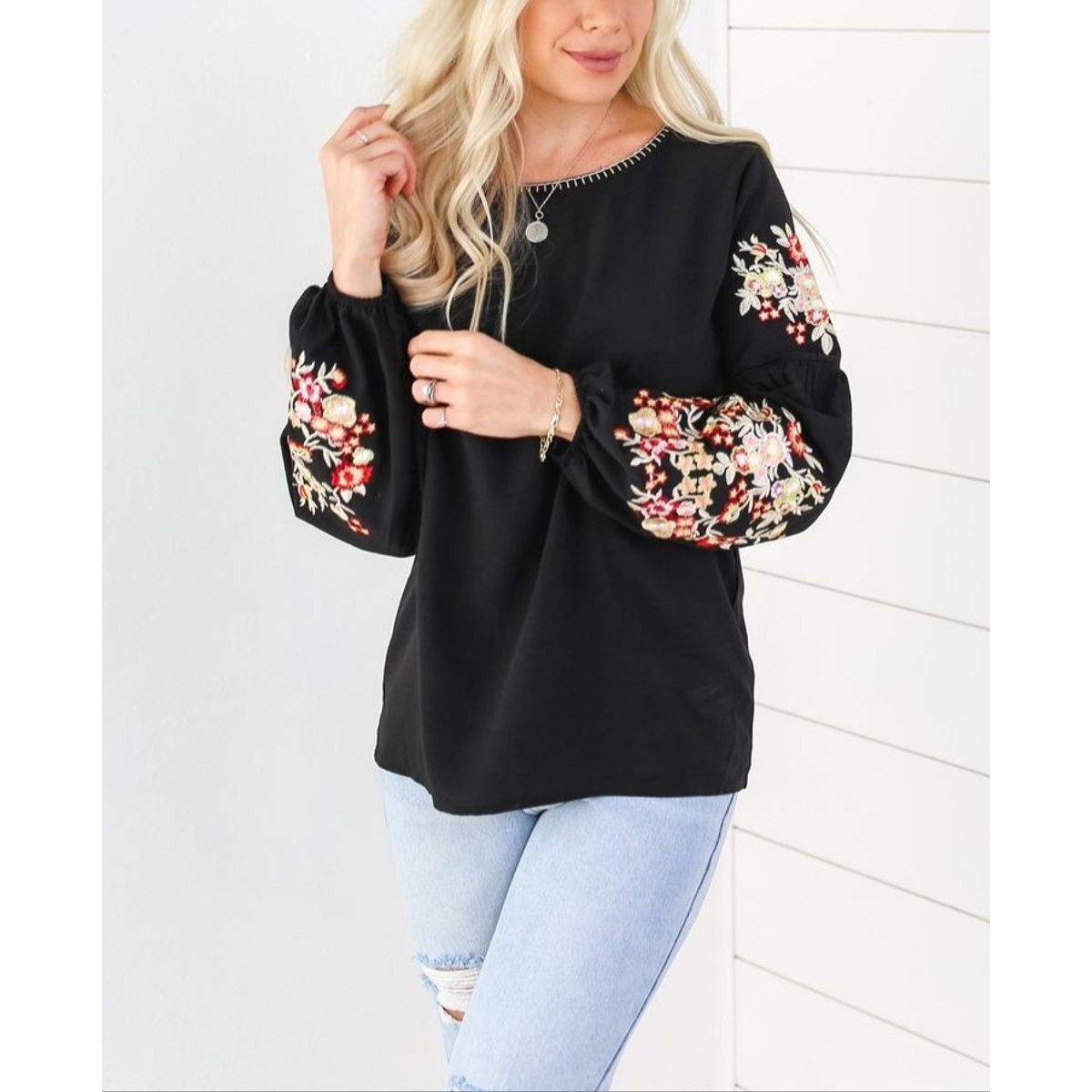 ARRAKASTA - Top de mangas bordadas