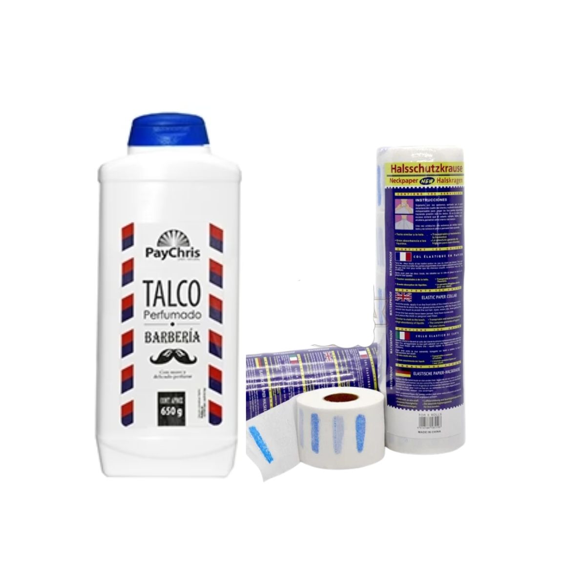 GENERICO - Pack papel cuello  Talco perfumado barberia 650g Gms