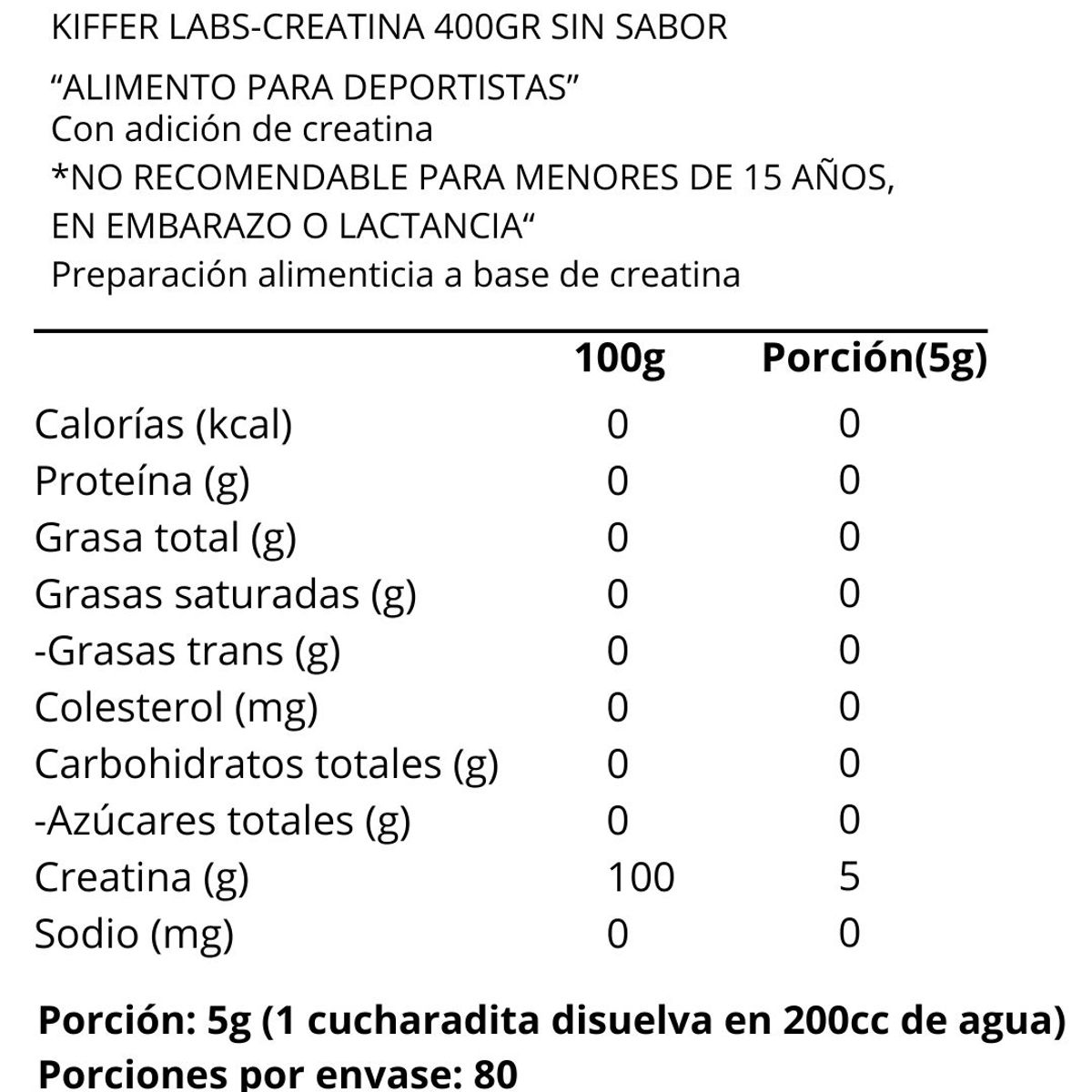 KIFFER - Creatina creax monohidratada 400 gr 80 servicios - Kiffer