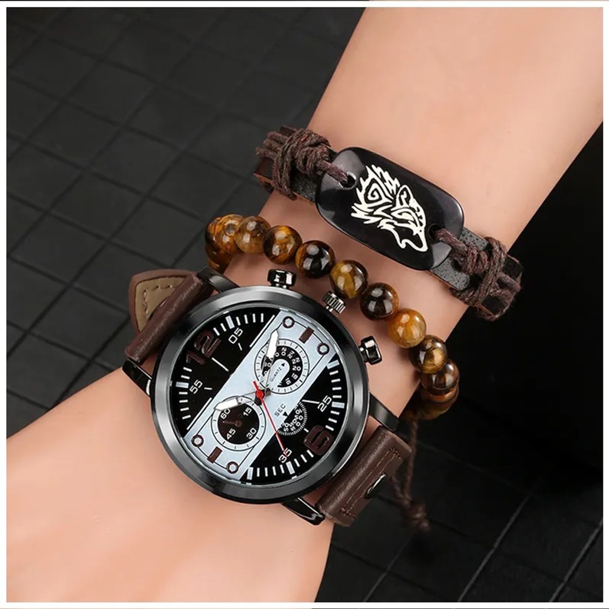 GENERICO - Reloj de lujo Personalizado para Hombres con Pulseras de cuarzo cuero