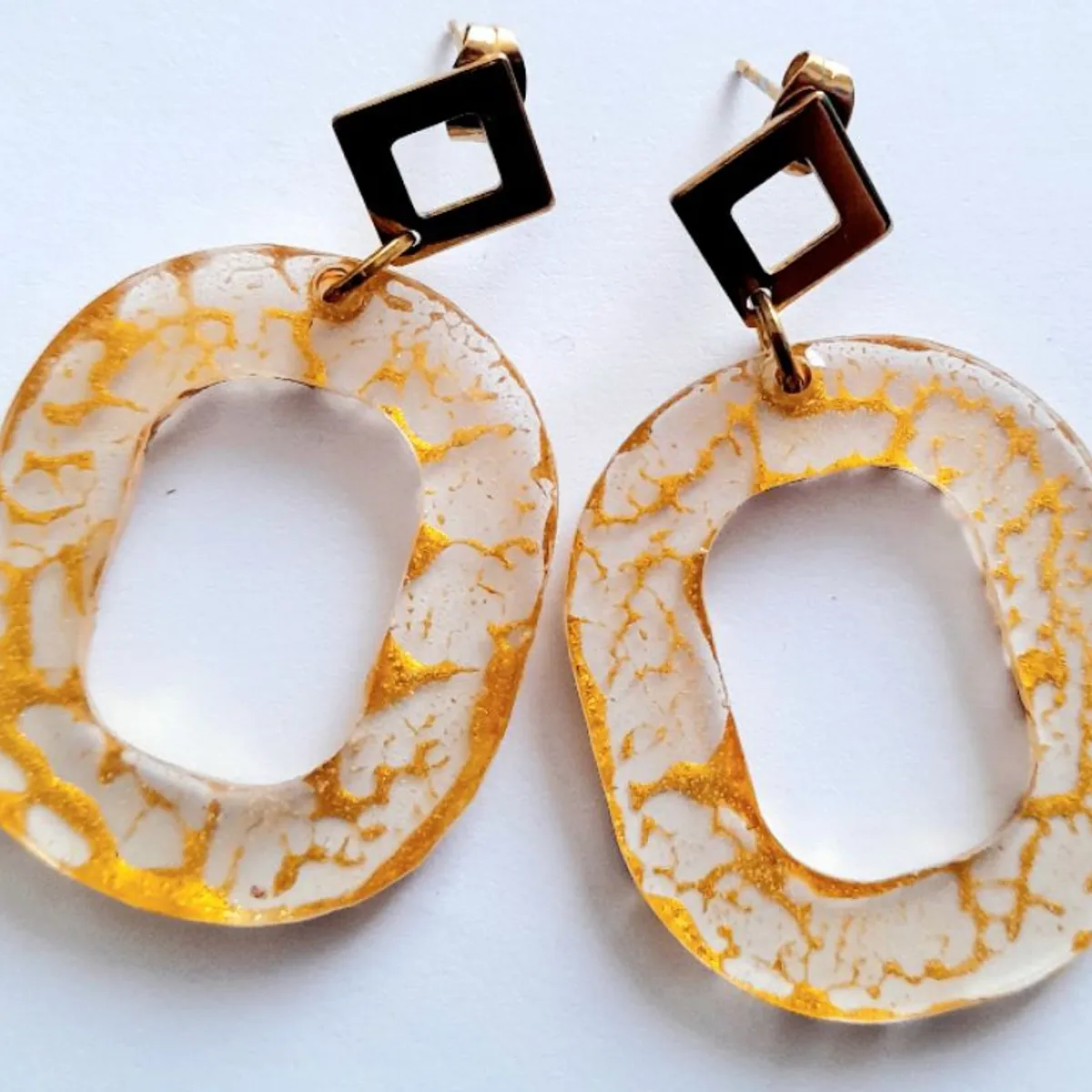 CATHALIFAUDJOYAS - Aros resina craquelados y acero CathalifaudJoyas