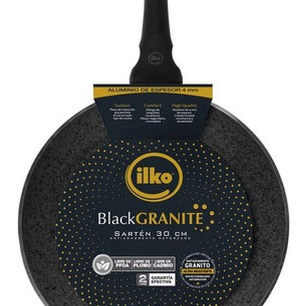 ILKO - Sartén 30 Cm Antiadherente Granito Black Granite Ilko