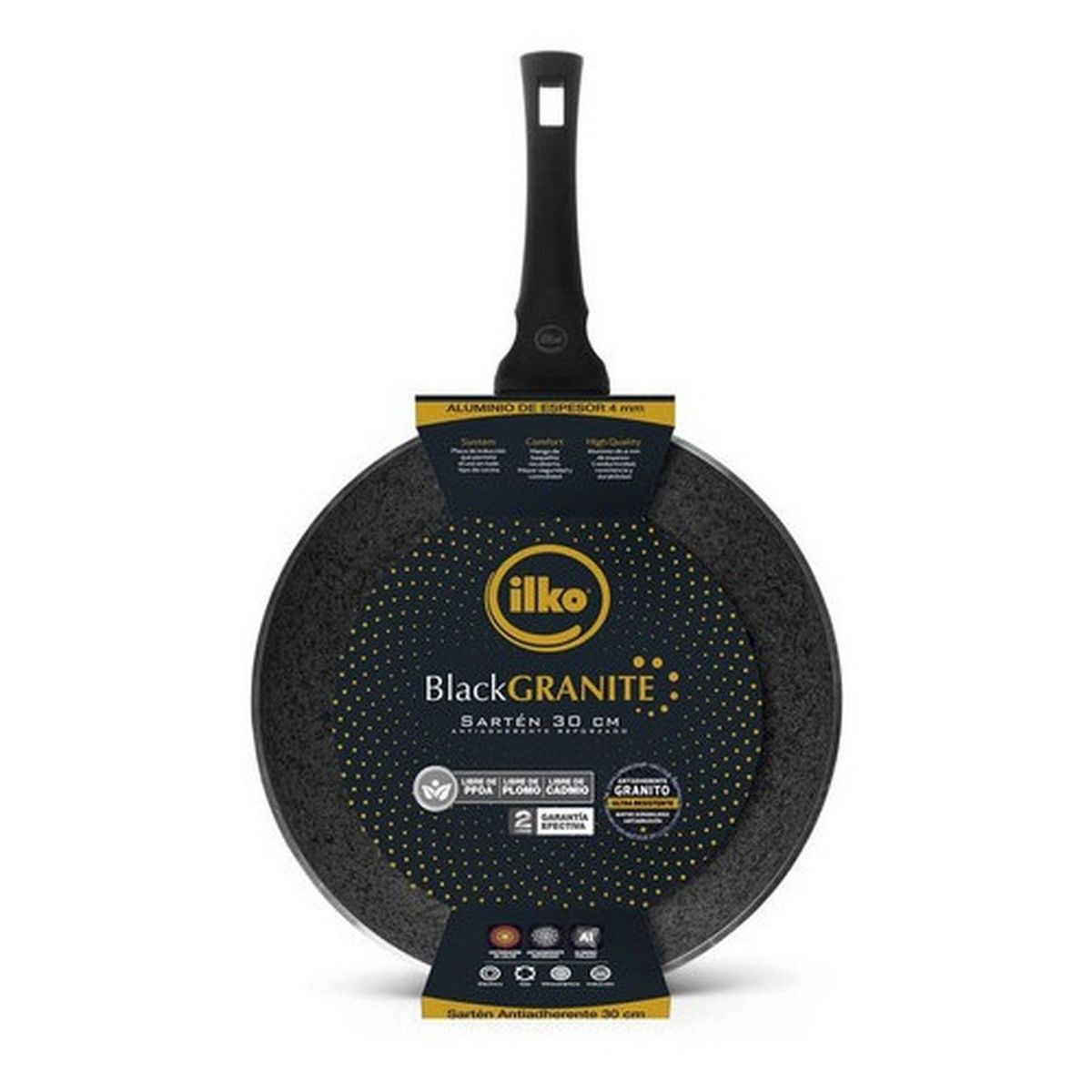 ILKO - Sartén 30 Cm Antiadherente Granito Black Granite Ilko