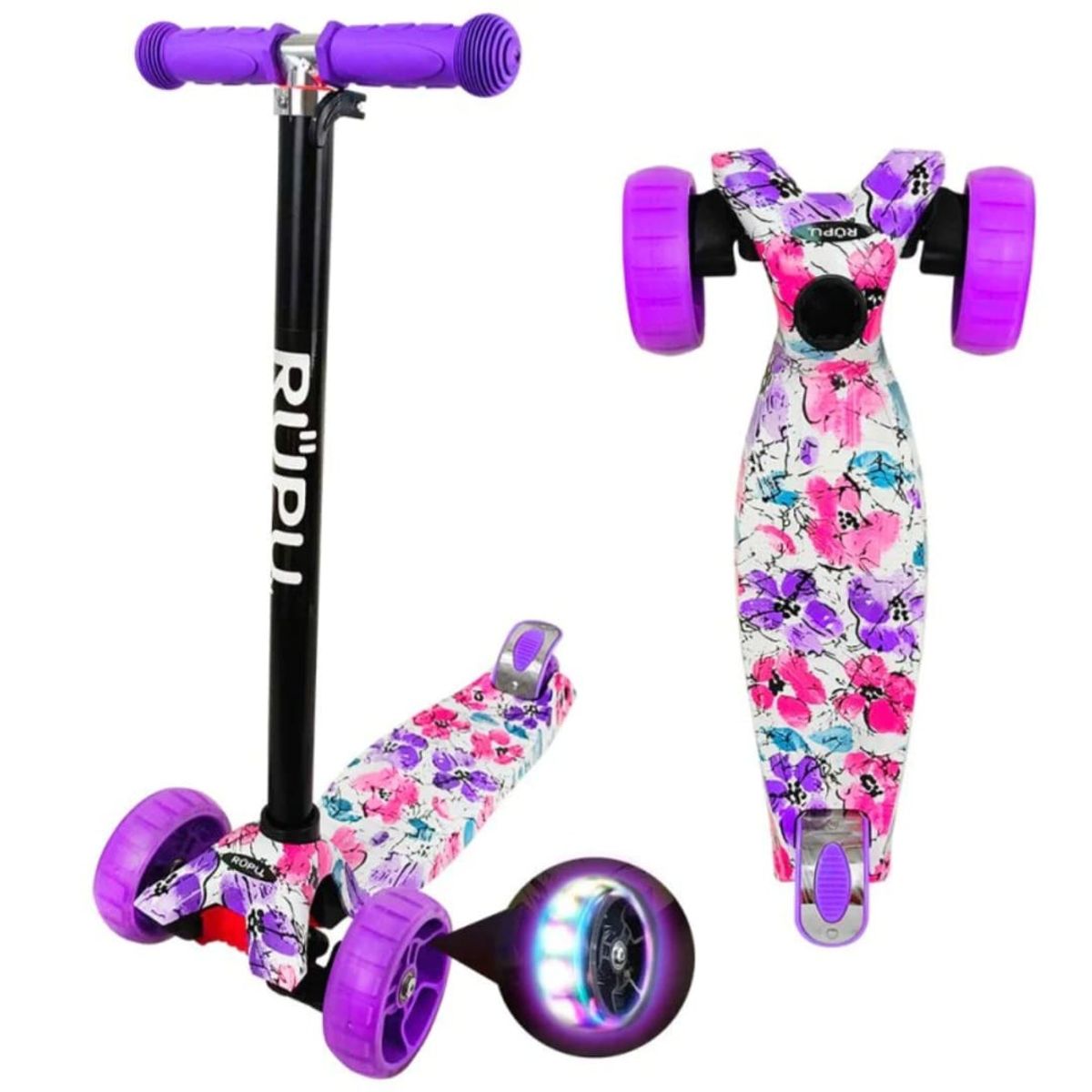 GENERICO - Scooter Monopatín Infantil Lila con Flores D12