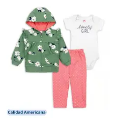 TEDMIMAK - Conjunto Bebe Niña Pack 3 Piezas Poleron Pantalón Body Flores