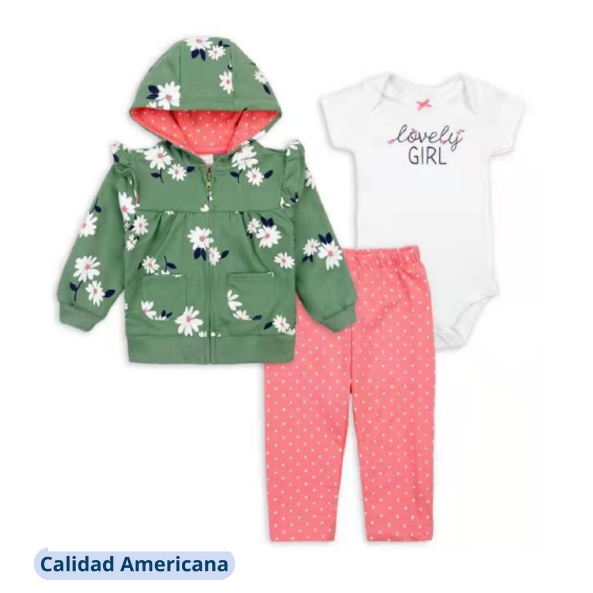TEDMIMAK - Conjunto Bebe Niña Pack 3 Piezas Poleron Pantalón Body Tedmimak Flores