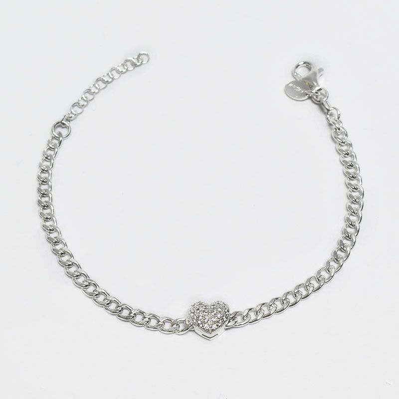 ROSETT - Pulsera groumet con corazón en circones Plata 925