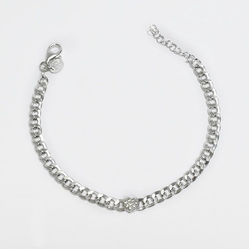 ROSETT - Pulsera groumet con corazón en circones Plata 925