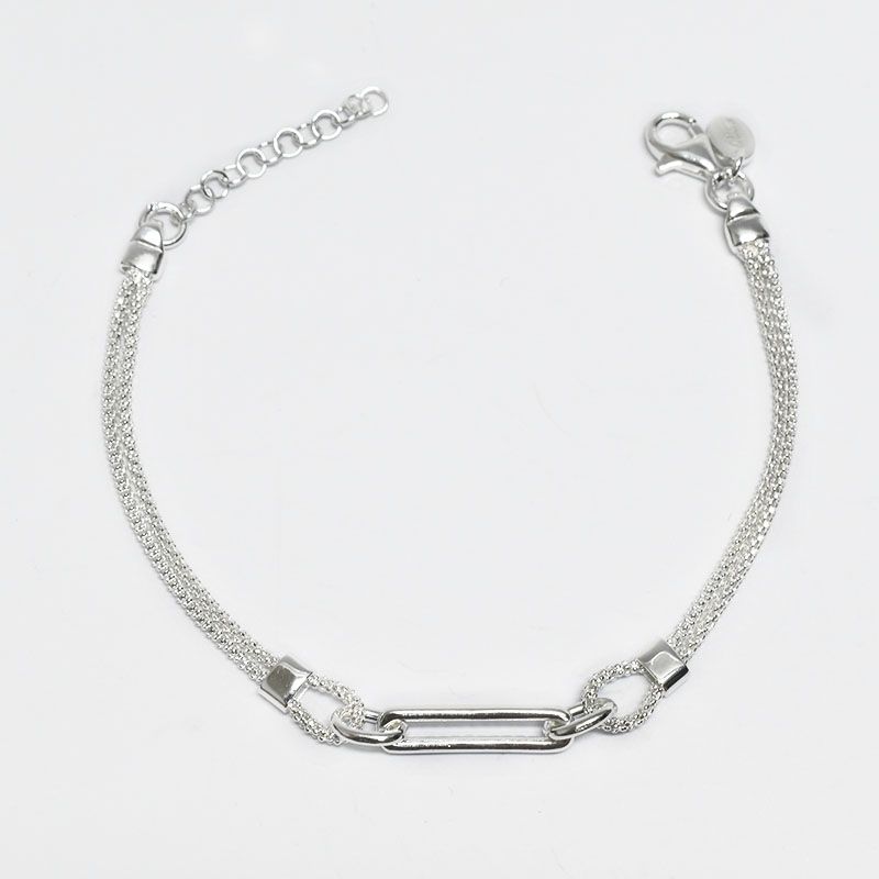 ROSETT - Pulsera hilo grueso doble tejido con eslabón Plata 925