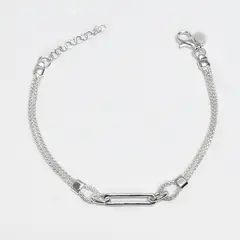 ROSETT - Pulsera hilo grueso doble tejido con eslabón Plata 925
