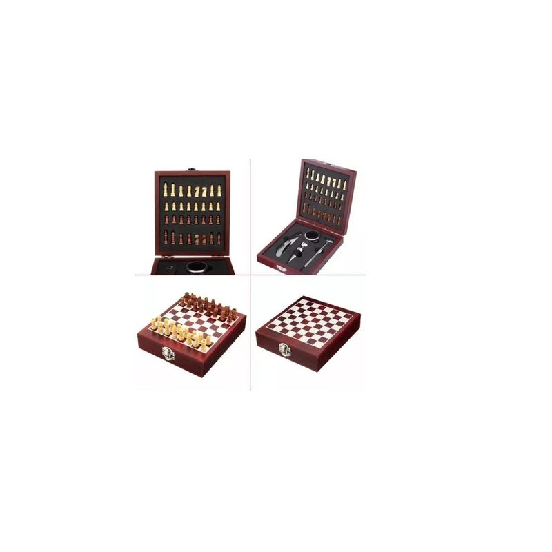 GENERICO - Caja De Madera De Ajedrez + 4 Accesorios Set De Vino