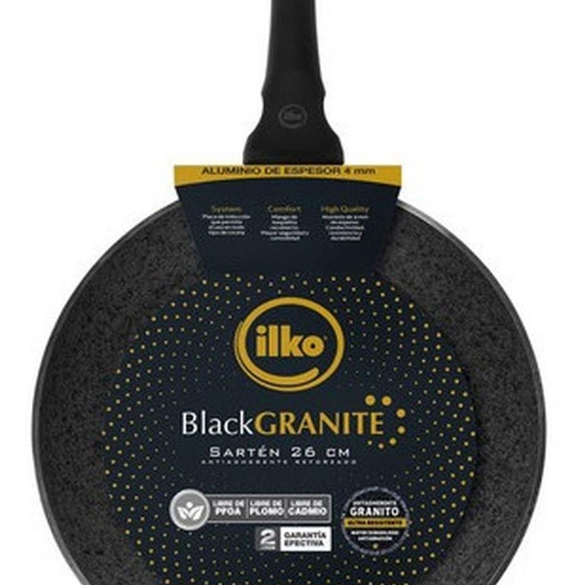 ILKO - Sartén 26 Cm Antiadherente Granito Black Granite Ilko