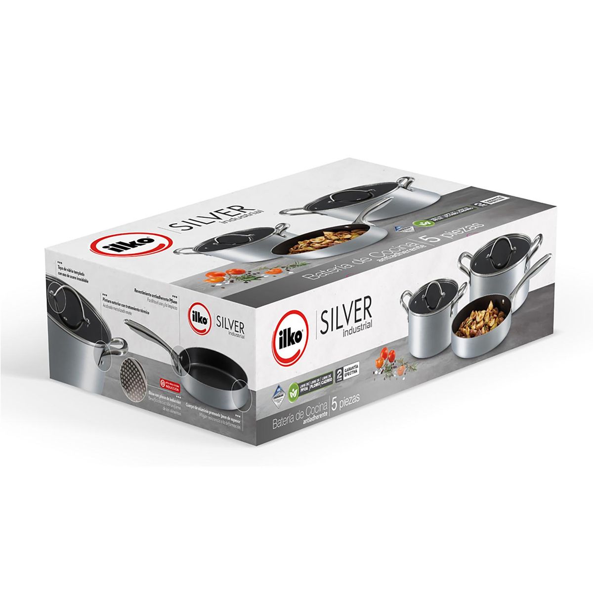 ILKO - Bateria Antiadherente 5 Piezas Silver Industrial Ilko