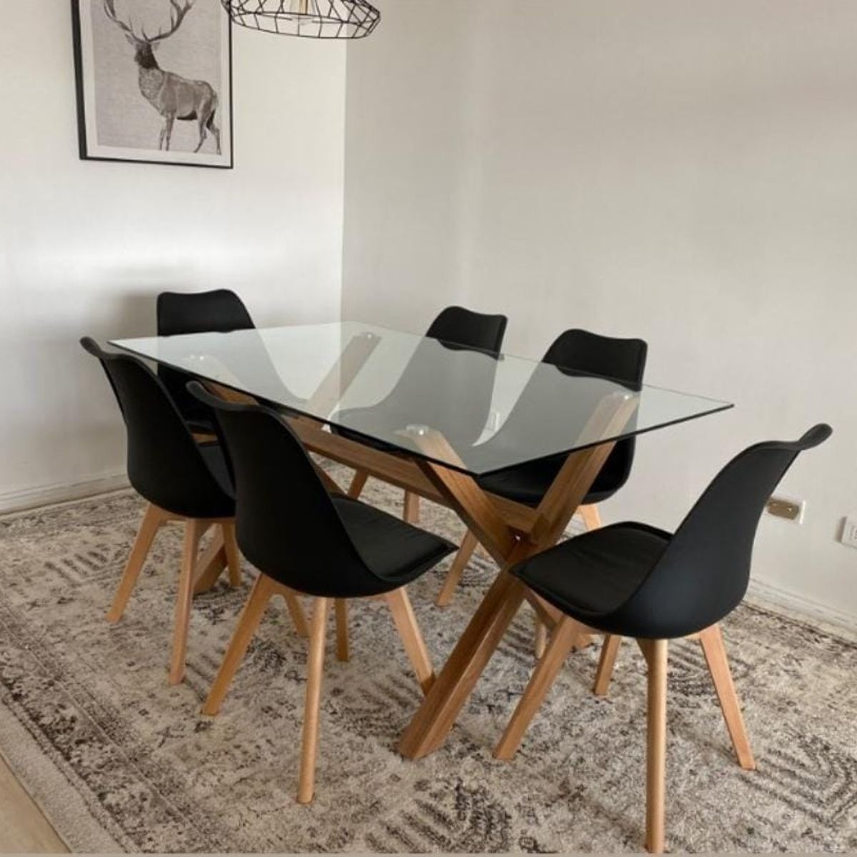 CORI CORI - Comedor Medlock Vidrio 130x80 + 6 SillasTulip Negro…