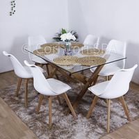 Comedor Medlock Vidrio 140x90 + 6 Sillas Tulip Blanco