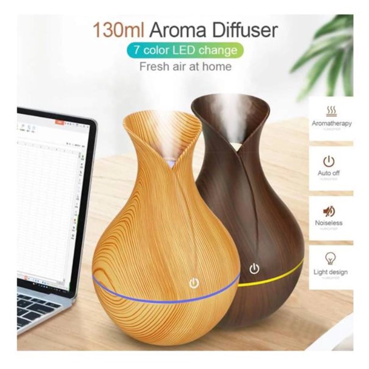 GENERICO - Aromatizador Difusor Humidificador Usb 7 Led Café MADERA