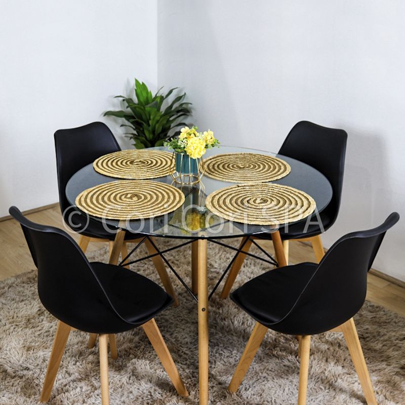 CORI CORI - Comedor Mesa Eames Vidrio 100 cm + 5 Sillas Tulip negras replica