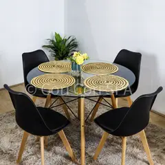 CORI CORI - Comedor Mesa Eames Vidrio 100 cm + 5 Sillas Tulip negras replica
