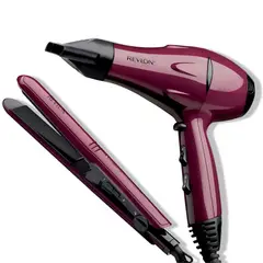 REVLON - Kit Secador + Alisador de Pelo Premium Pack Ceramic - Morado