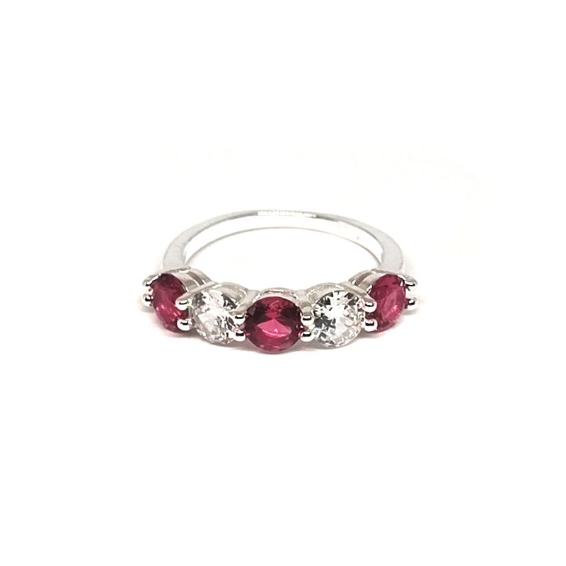 ANDREA COGGIOLA JOYAS - Anillo Medio Cintillo Circón Rosado Oscuro Blanco Plata Fina 925