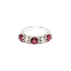 ANDREA COGGIOLA JOYAS - Anillo Medio Cintillo Circón Rosado Oscuro Blanco Plata Fina 925