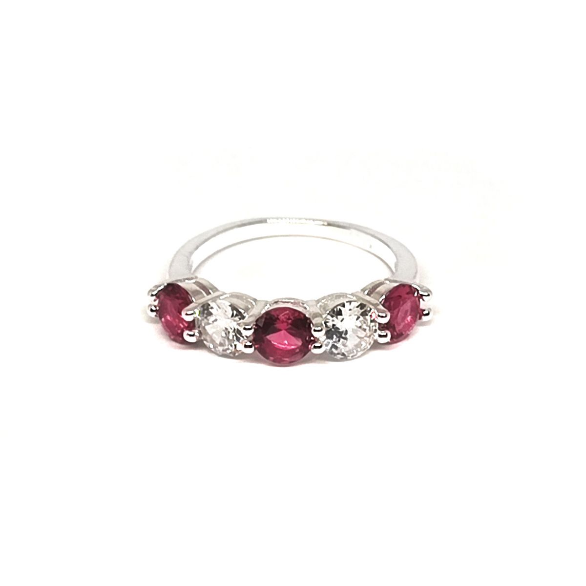 COGGIOLA - Anillo Medio Cintillo Circón Rosado Oscuro Blanco Plata Fina 925