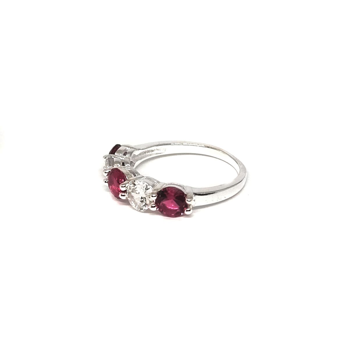 COGGIOLA - Anillo Medio Cintillo Circón Rosado Oscuro Blanco Plata Fina 925