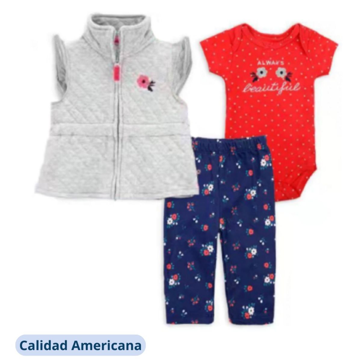 TEDMIMAK - Pack 3 Piezas Bebe Niña Poleron Pantalón Body Tedmimak Plata