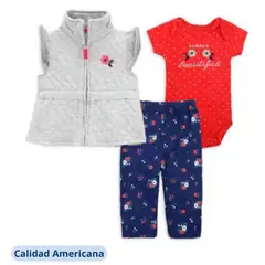 TEDMIMAK - Pack 3 Piezas Bebe Niña Poleron Pantalón Body Plata